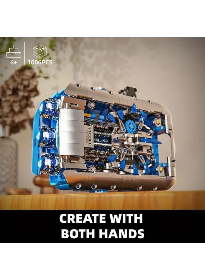 T4057 3D Mechanical Watch Model Building Blocks Set 1006 Pcs Educational Construction Toy Blue - Image 1
